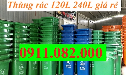 Thùng rác 120L 240L 660L giá rẻ tại tiền giang- thùng rác màu đỏ, vàng